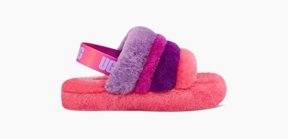 Ugg Fluff Yeah - Kids Slides - Pink / Purple Rainbow - NZ (0523OLKVY)